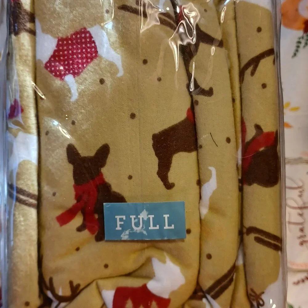 Martha Stewart Collection FULL Flannel Sheet Set PUPPY LOVE Dogs in Sweaters